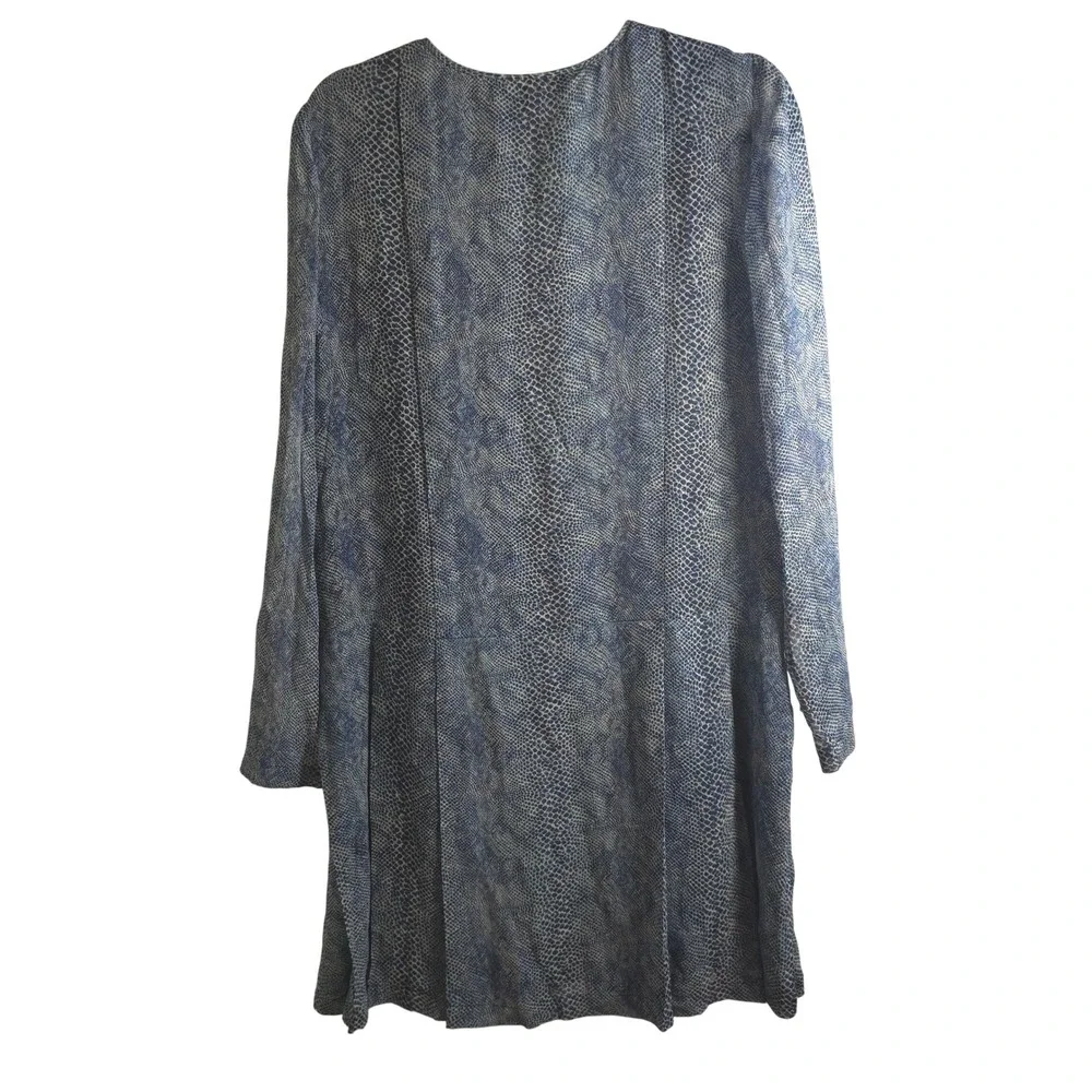 Tory Burch 10 Blue Silk Snakeskin Print Long Sleeve Shift‎ Dress Minimalist Work